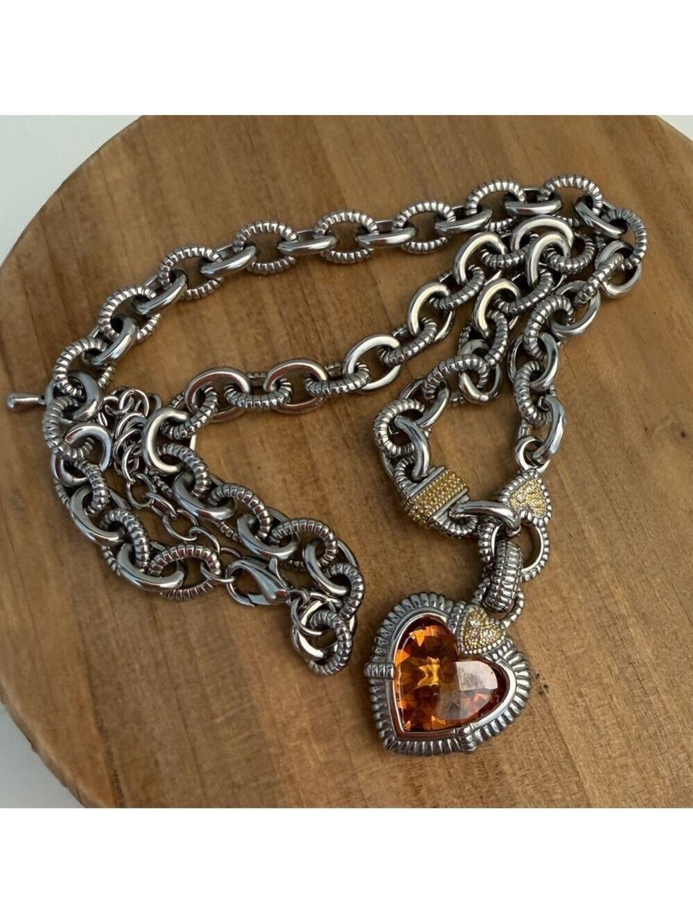 Citrine Heart Pendant Silver and Gold Necklace - Picture 2 of 13